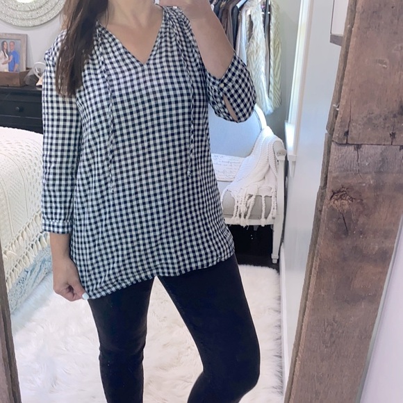J Crew black & white checkered tunic top size xsmall oversized - Picture 1 of 5